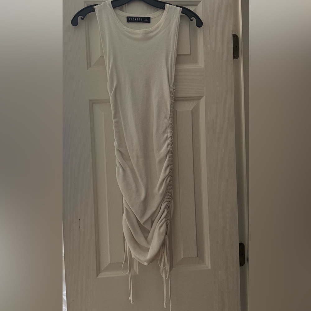 Lioness White Ruched Side Midi Dress